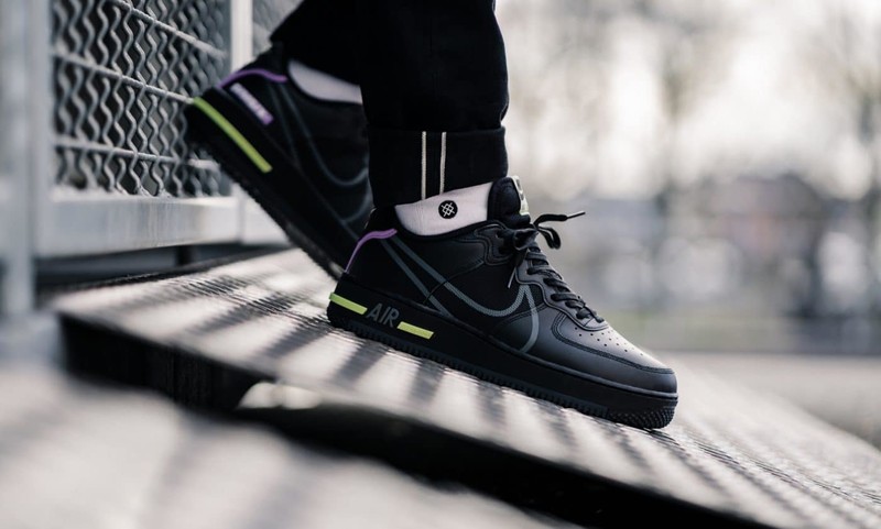 Nike air force 1 react trainers in black best sale